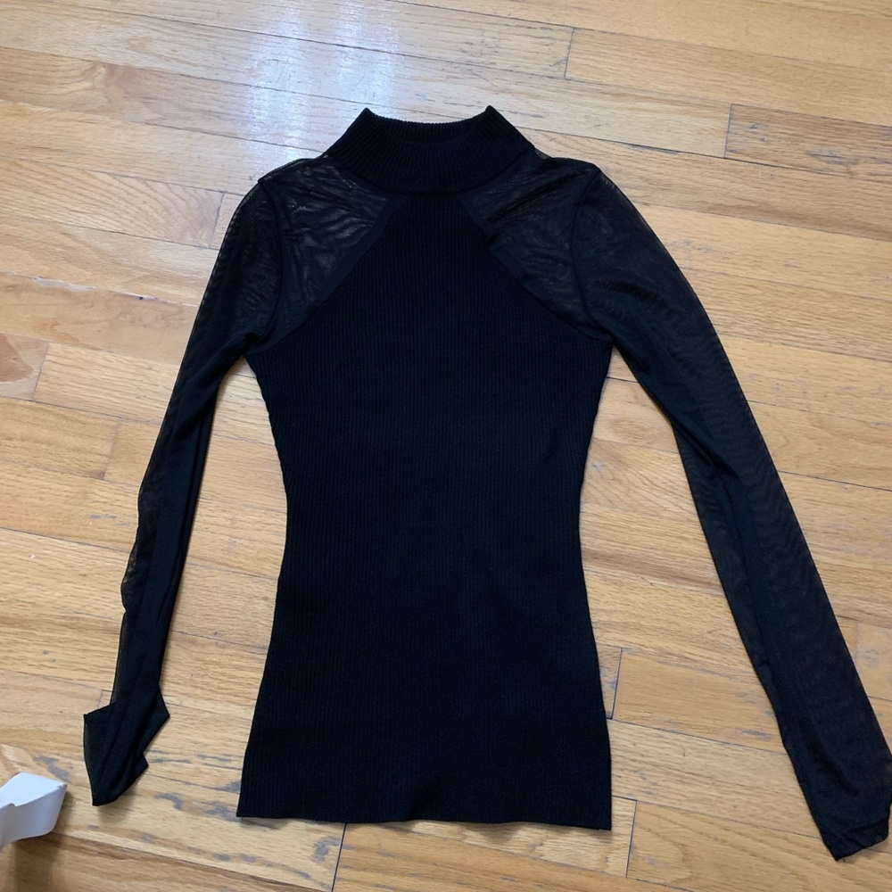 Mesh Long-sleeve Turtleneck Top